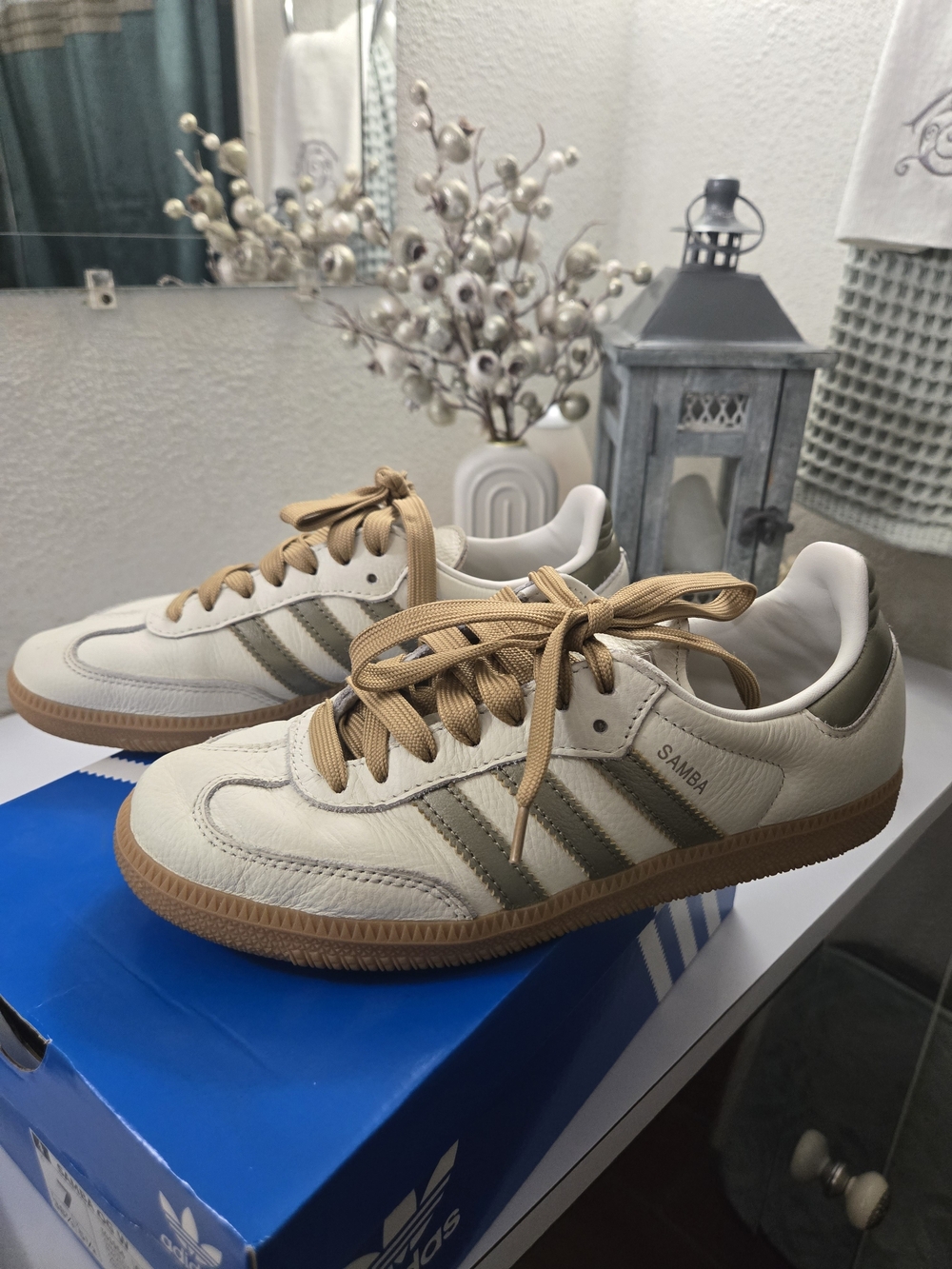 Adidas Samba Women’s Cream & MEtallic Tan Leather Sneakers